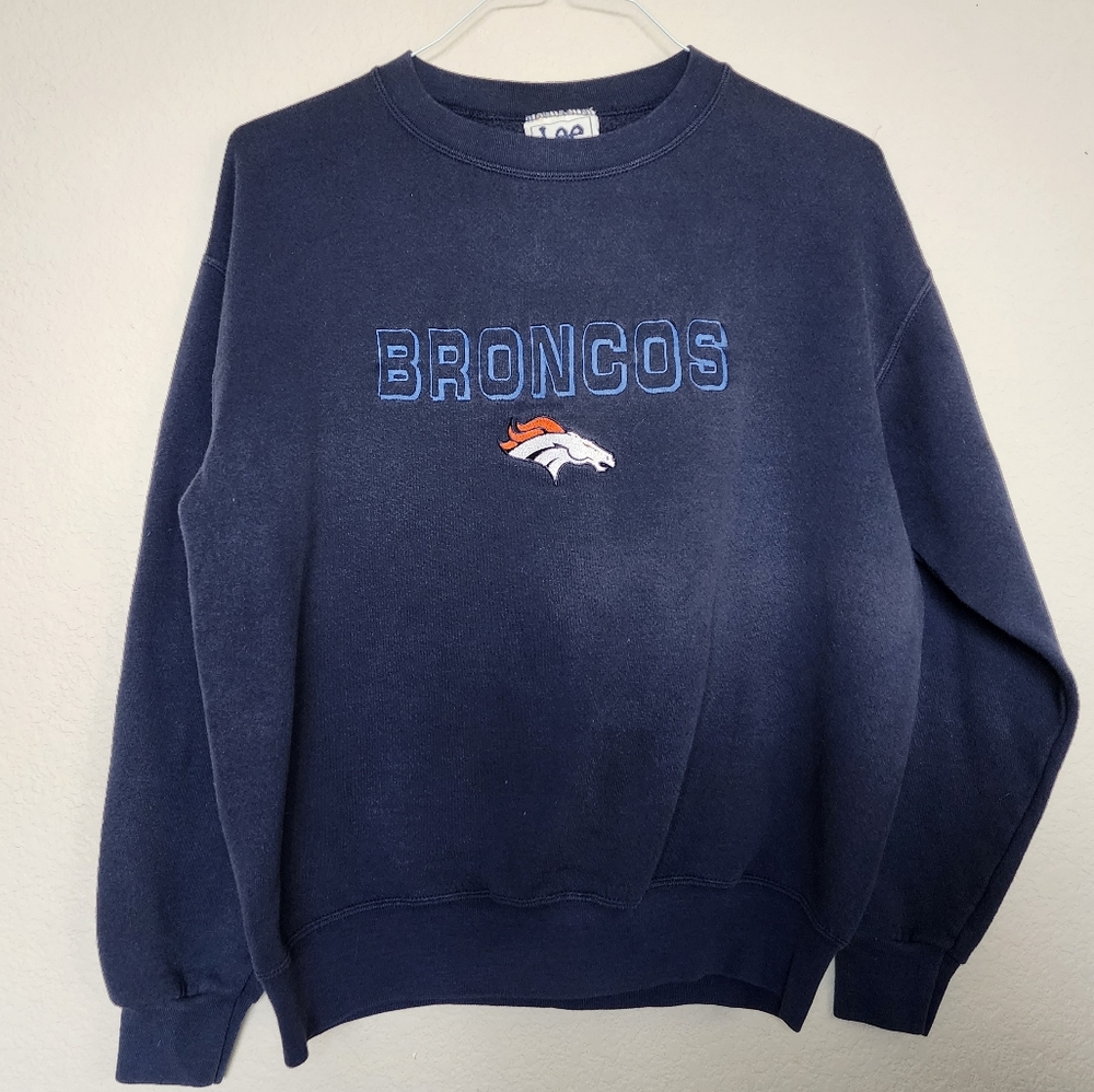 Vtg Denver Broncos Sweatshirt NFL Football Lee Crewneck Navy Blue M 90s USA